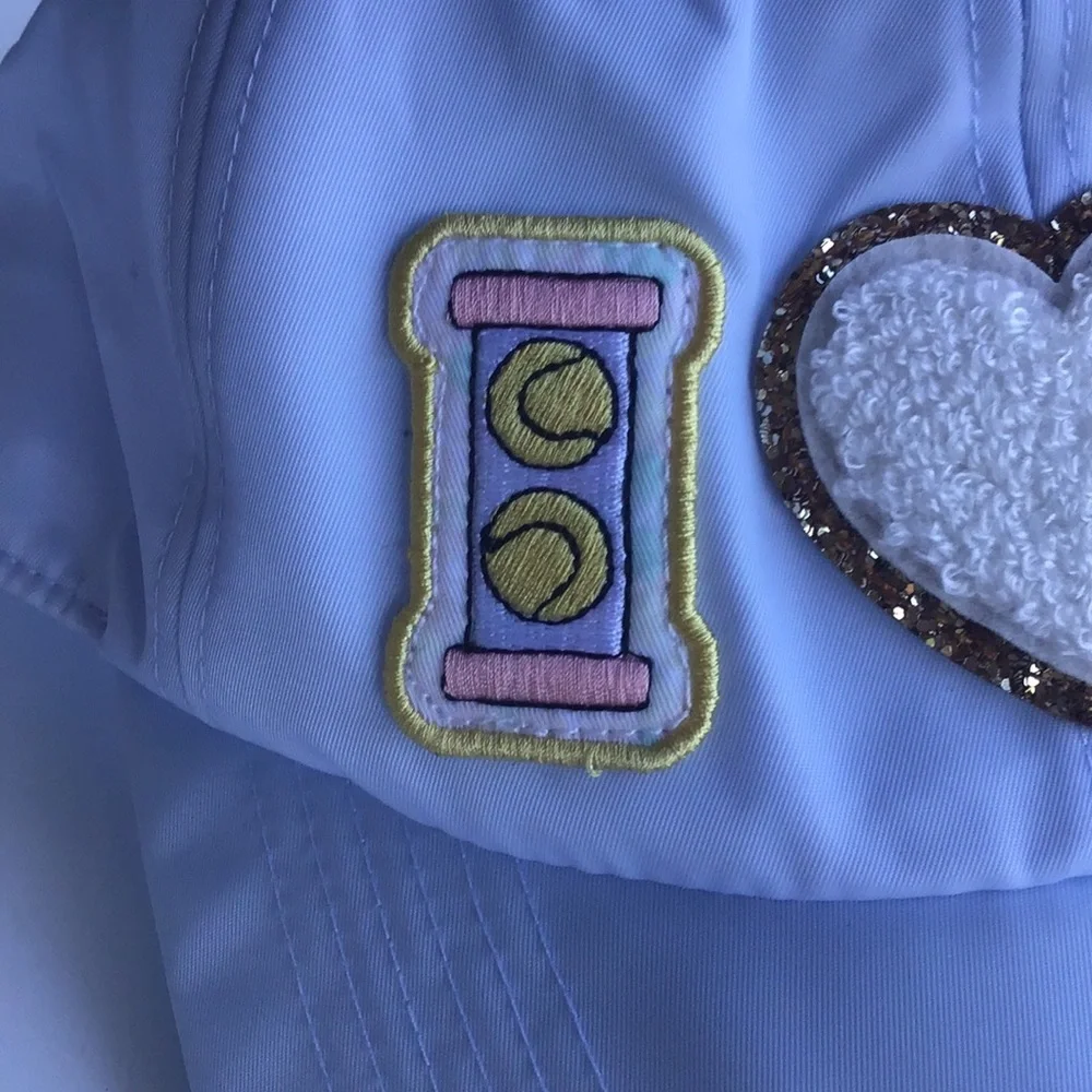 Stoney Clover Lane pastel baby blue nylon baseball cap I heart tennis racket